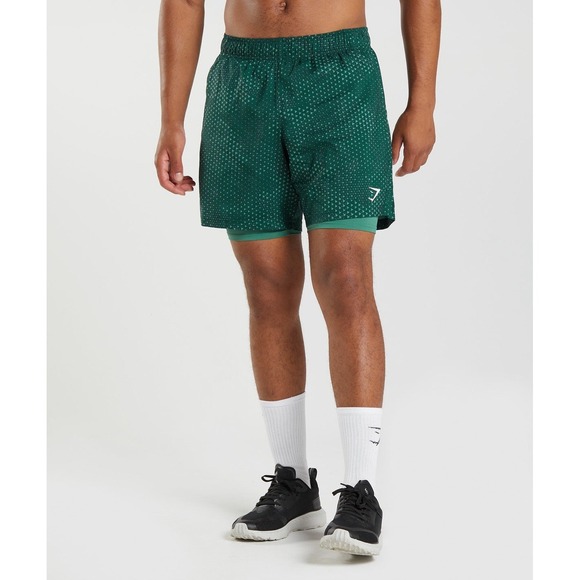 Gymshark XL Sport 2 In 1  7" Shorts Hoya Green Gym Workout Weightlift Crossfit - Picture 2 of 14